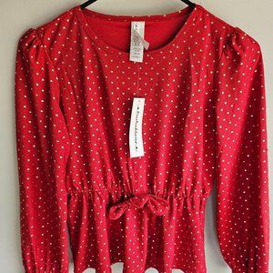 Red blouse with golden hearts Size 14